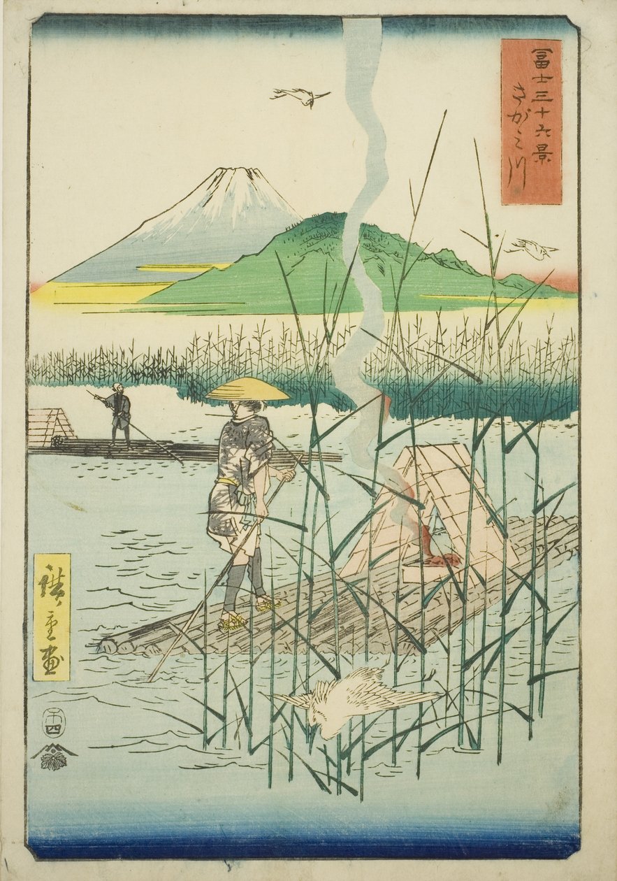 Řeka Sagami (Sagamigawa), ze série „Třicet šest pohledů na horu Fuji (Fuji sanjurokkei)“ od Utagawa Hiroshige