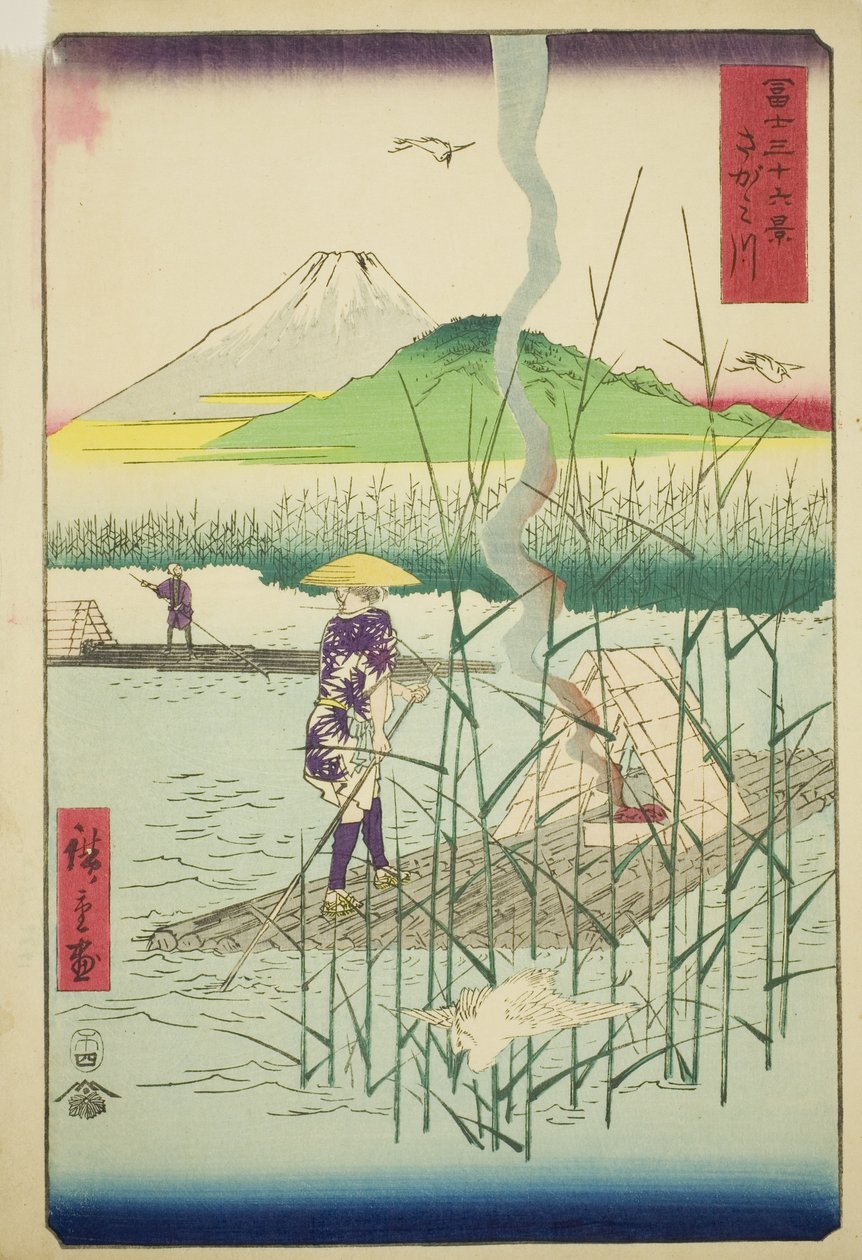 Řeka Sagami (Sagamigawa), ze série „Třicet šest pohledů na horu Fuji (Fuji sanjurokkei)“ od Utagawa Hiroshige