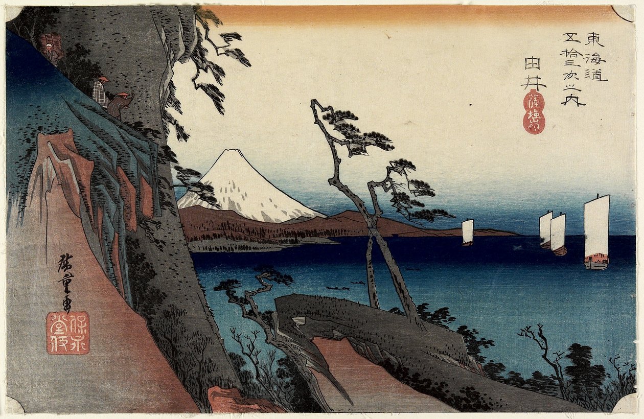 Průsmyk Satta, Yui, cca 1833 od Utagawa Hiroshige