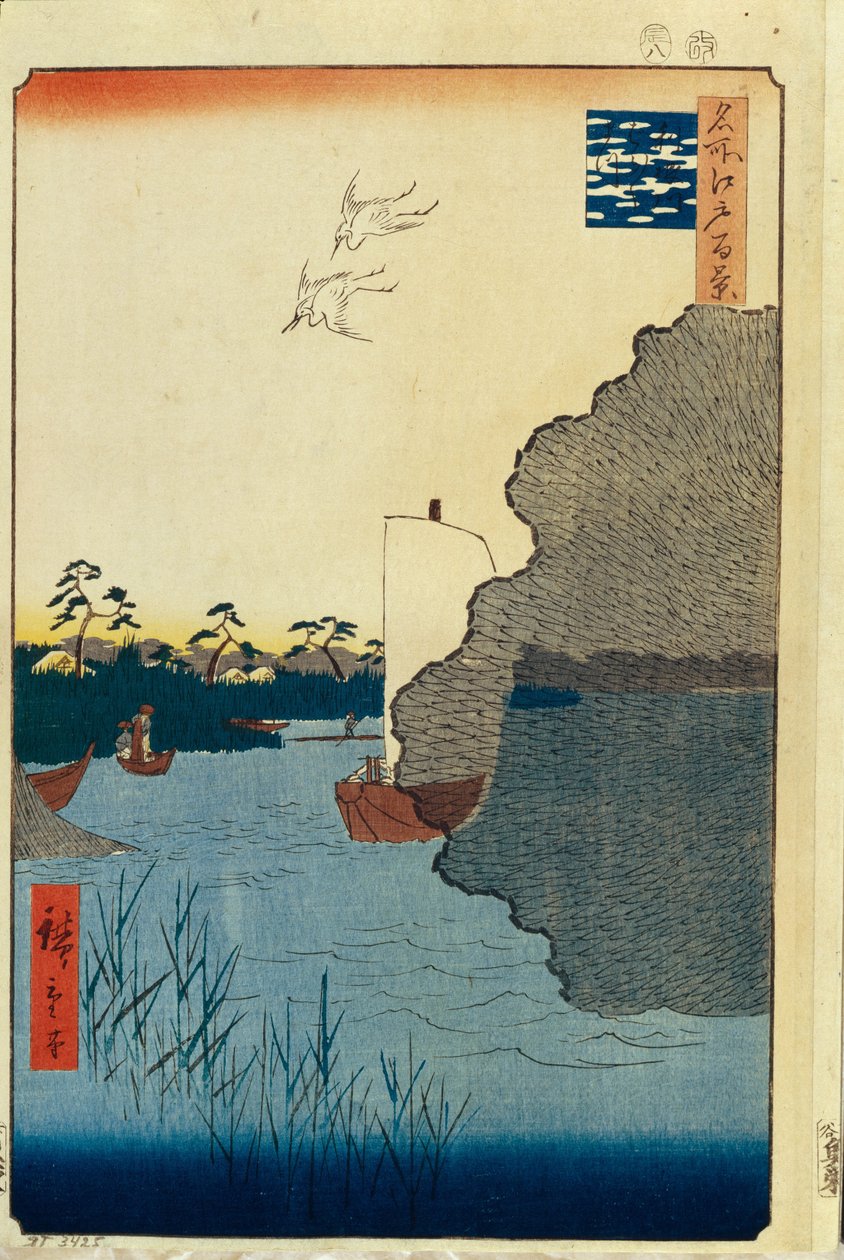 Rozptýlené borovice na řece Tone Sto slavných pohledů na Edo, 1856-1858 od Utagawa Hiroshige