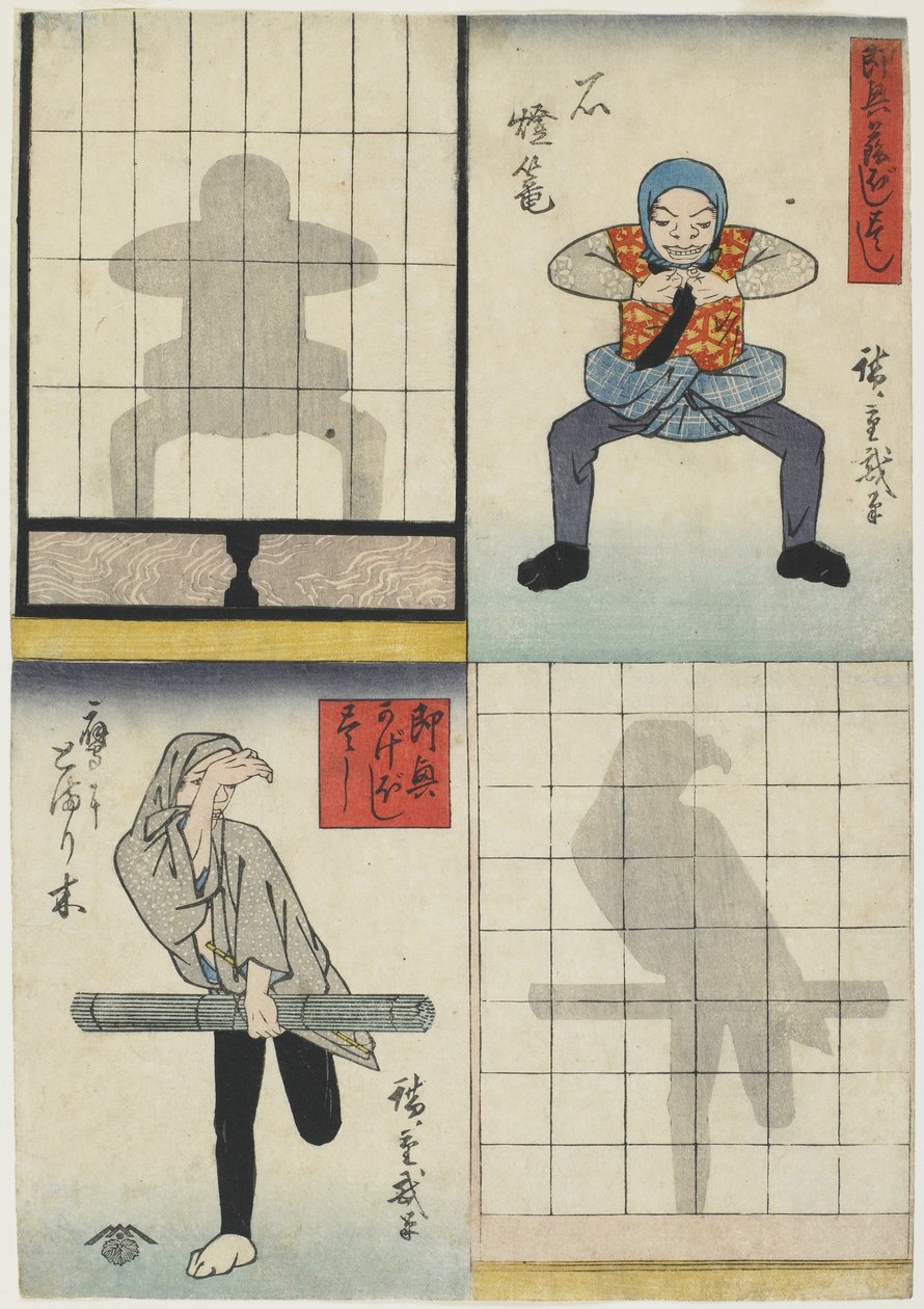 Stínové figury lucerny a jestřába, kolem 1842 (barevný dřevořez) od Utagawa Hiroshige