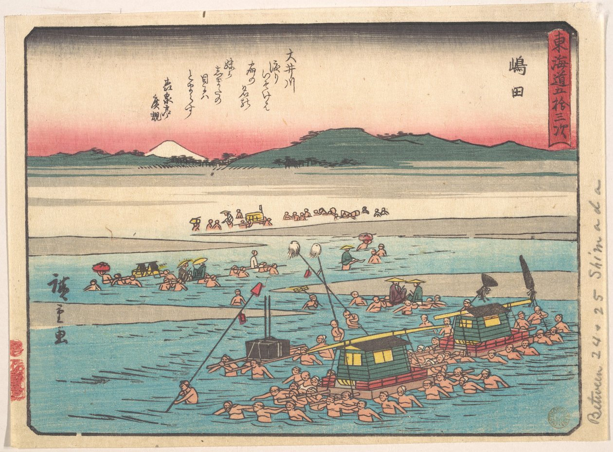 Shimada; Oigawa Shun-Gan, břehy řeky Ōi od Utagawa Hiroshige