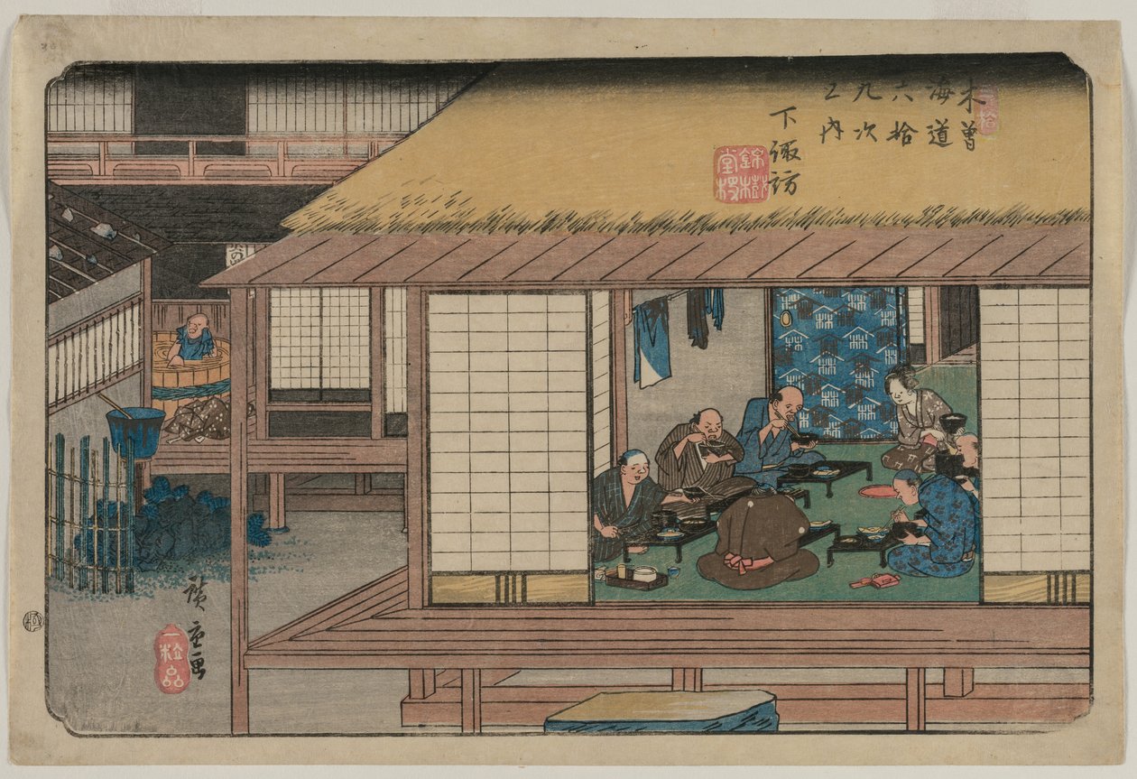 Shimosuwa, ze série Šedesát devět stanic Kisokaido, 1835-38. od Utagawa Hiroshige