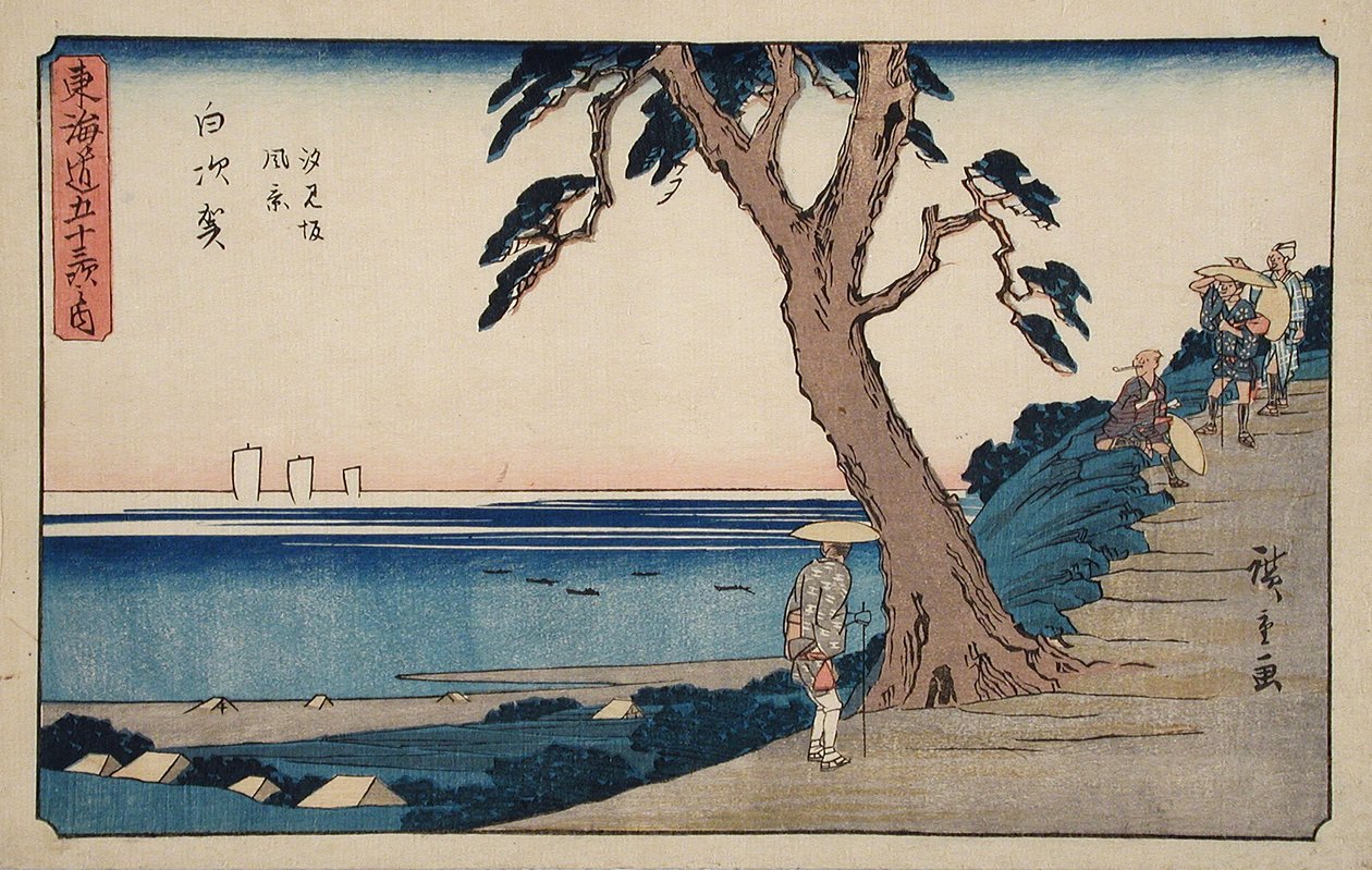 Shirasuka, výhled ze svahu Shiomizaka od Utagawa Hiroshige
