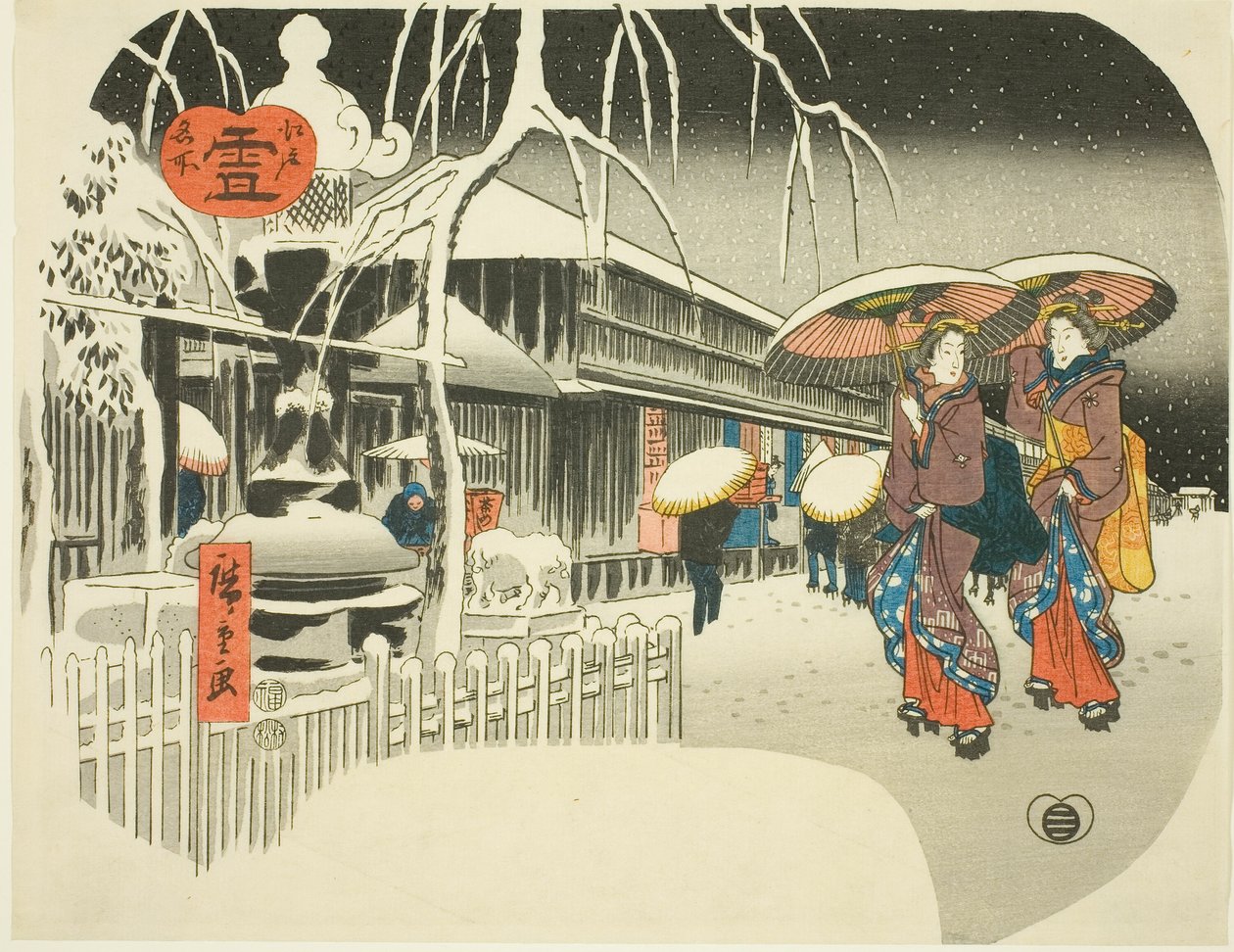 Sníh (Yuki), ze série "Slavná místa Edo (Edo meisho)" od Utagawa Hiroshige
