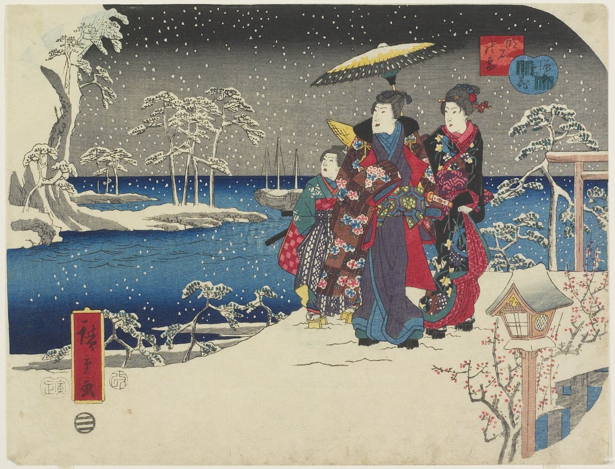 Sníh v Akashi, leden 1854 od Utagawa Hiroshige