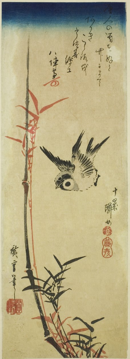 Vrabec a bambus od Utagawa Hiroshige