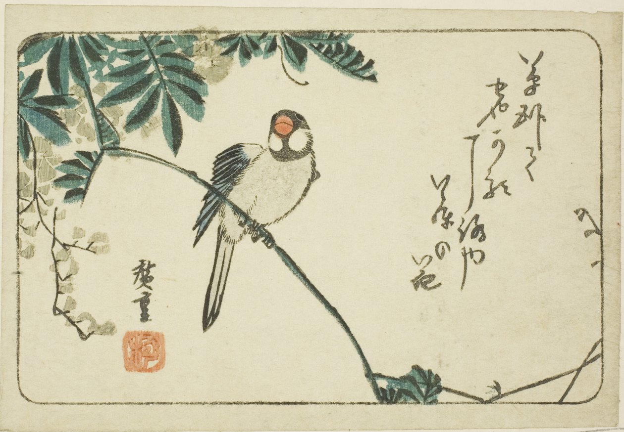 Vrabec a vistárie od Utagawa Hiroshige