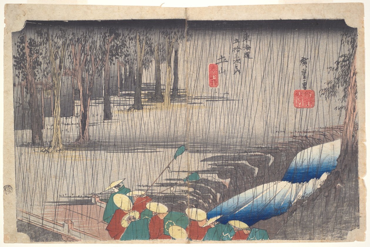 Jarní déšť v Cučijamě, ze série Padesát tři stanic na Tókaidó od Utagawa Hiroshige