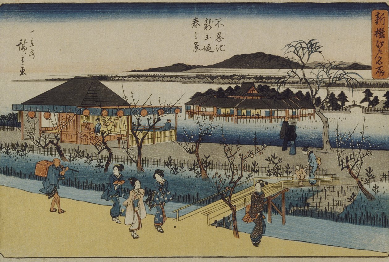 Jarní pohled na nové nábřeží v Shinobazu od Utagawa Hiroshige