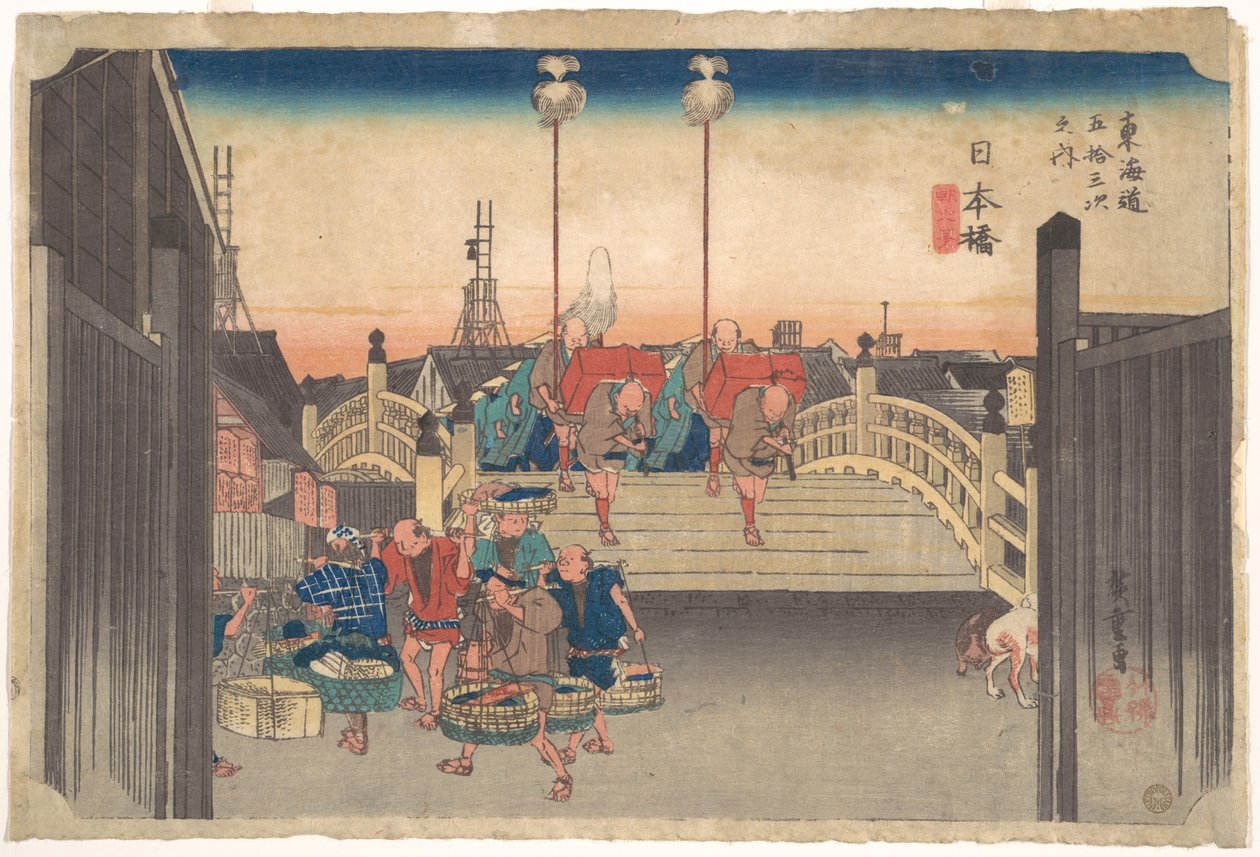 Stanice č. 1: Ranní pohled na Nihonbaši od Utagawa Hiroshige