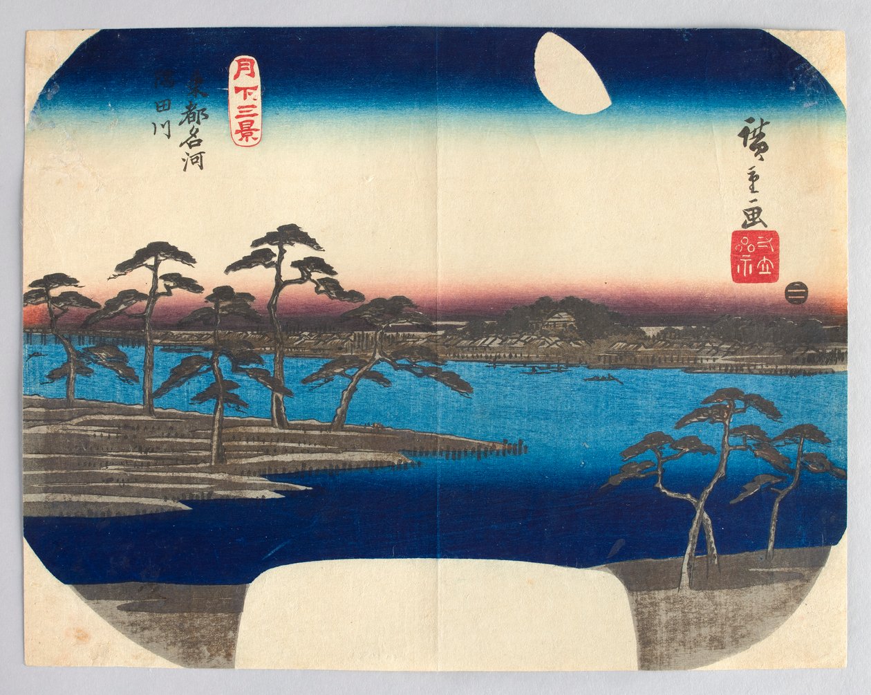 Řeka Sumida, slavná řeka východního hlavního města, ze série „Tři pohledy za měsíčního svitu“ od Utagawa Hiroshige