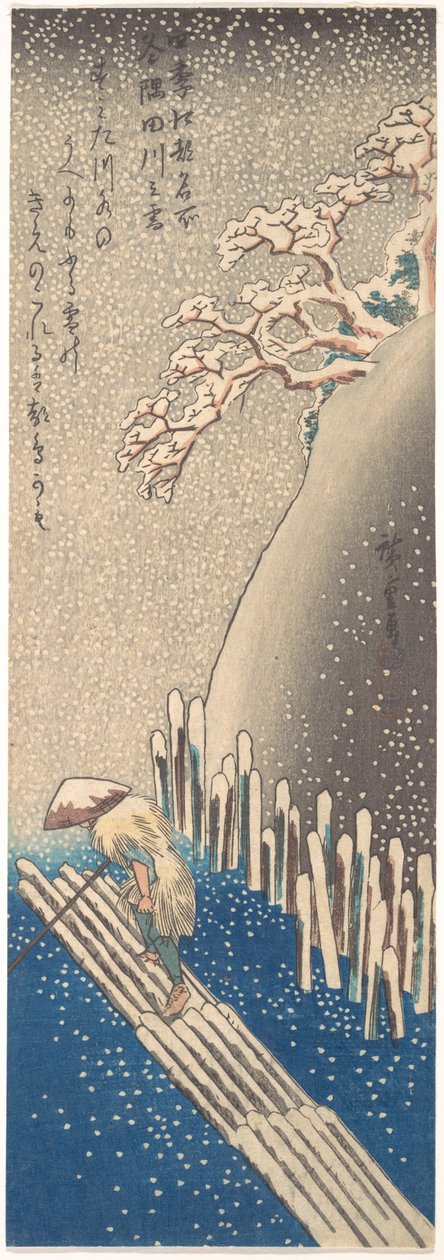 Řeka Sumida ve sněhu, ze série "Slavná místa v Edu ve čtyřech ročních obdobích" od Utagawa Hiroshige