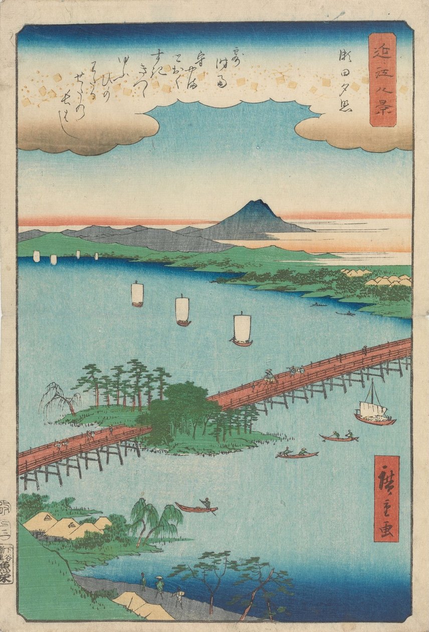 Záře západu slunce v Setě od Utagawa Hiroshige
