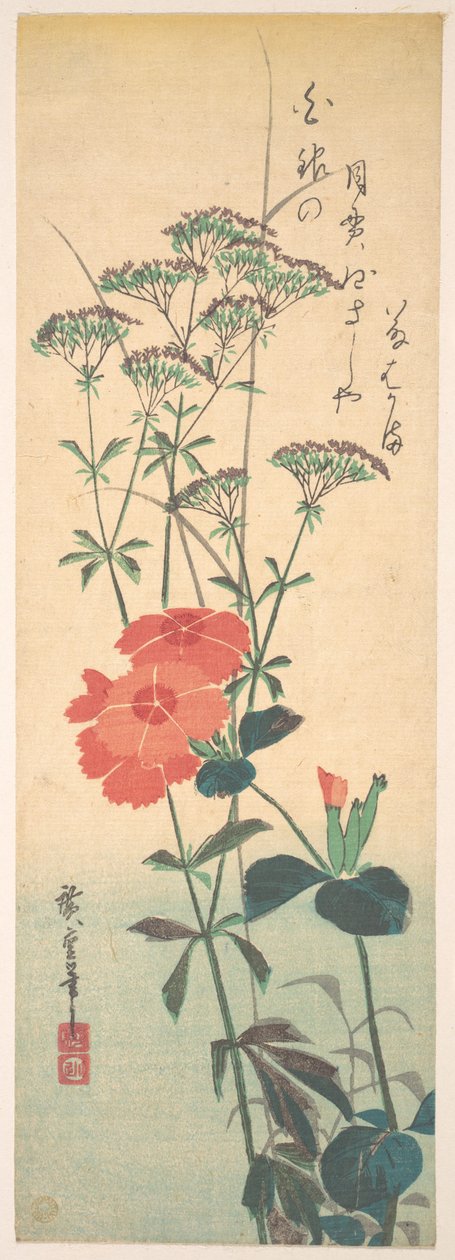 Prächtige Nelken und Chinesische Agrimonie od Utagawa Hiroshige