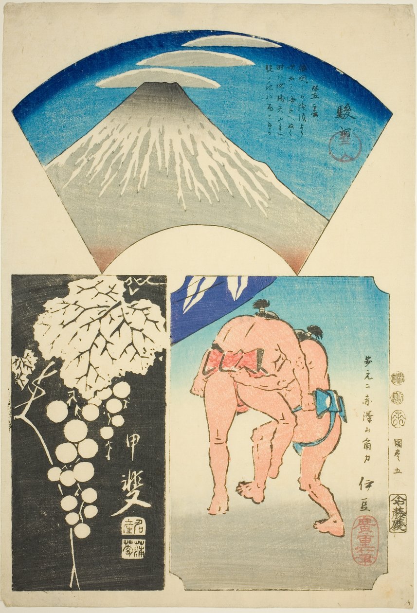 Suruga, Kai a Izu, ne. 5 ze série "Vystřižené obrázky provincií (Kunizukushi harimaze zue)" od Utagawa Hiroshige