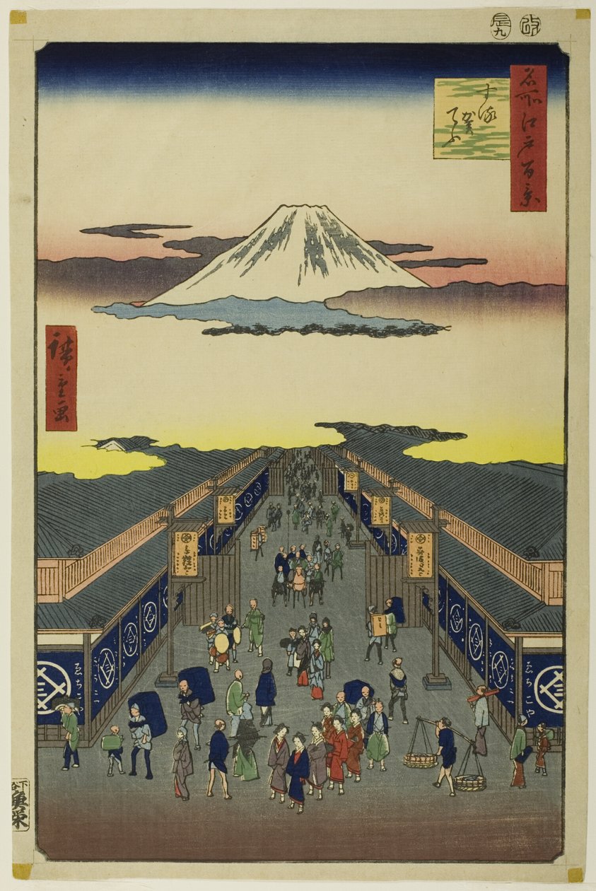Surugačo, ze série "Sto slavných pohledů na Edo (Meisho Edo hyakkei)" od Utagawa Hiroshige