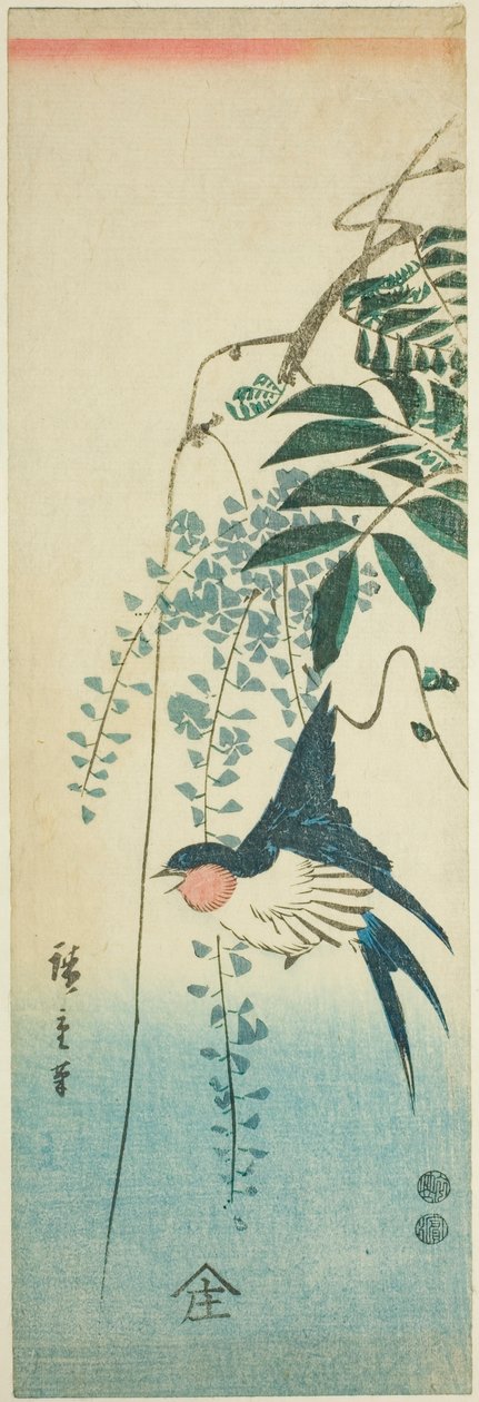 Vlaštovka a vistárie od Utagawa Hiroshige