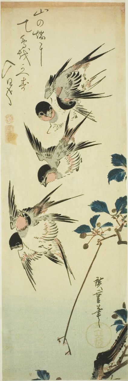 Vlaštovky a kvetoucí větev od Utagawa Hiroshige