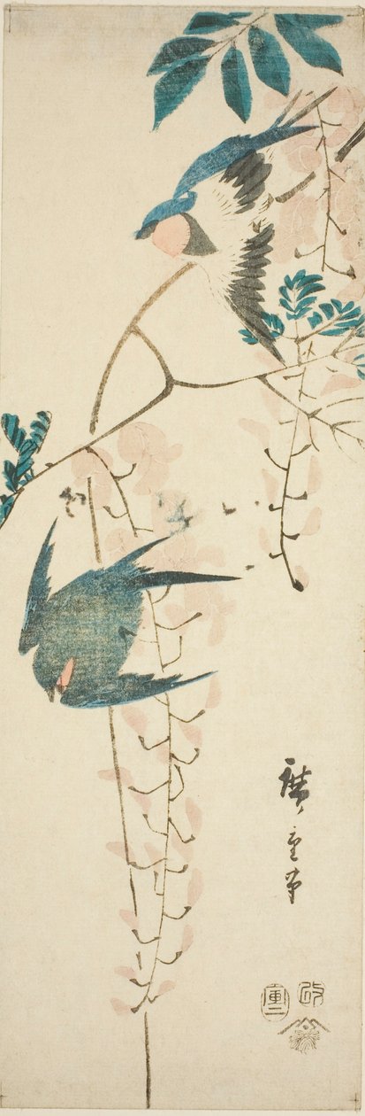 Vlaštovky a vistárie od Utagawa Hiroshige