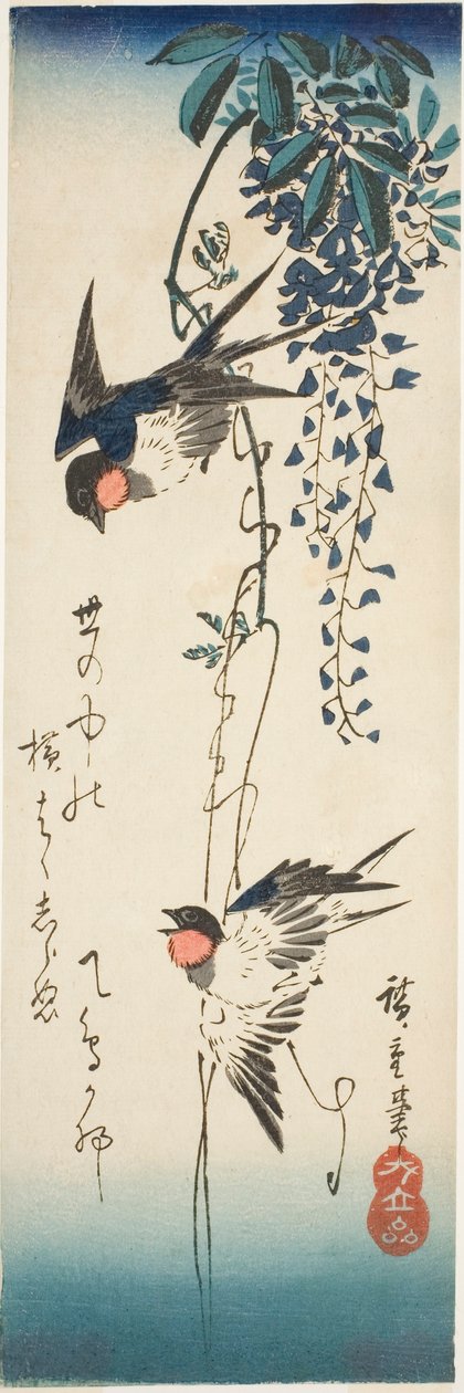 Vlaštovky a vistárie od Utagawa Hiroshige