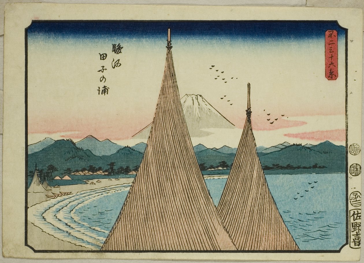 Tago Bay v provincii Suruga (Suruga Tago-no-ura), ze série „Třicet šest pohledů na horu Fuji (Fuji sanjurokkei)“ od Utagawa Hiroshige