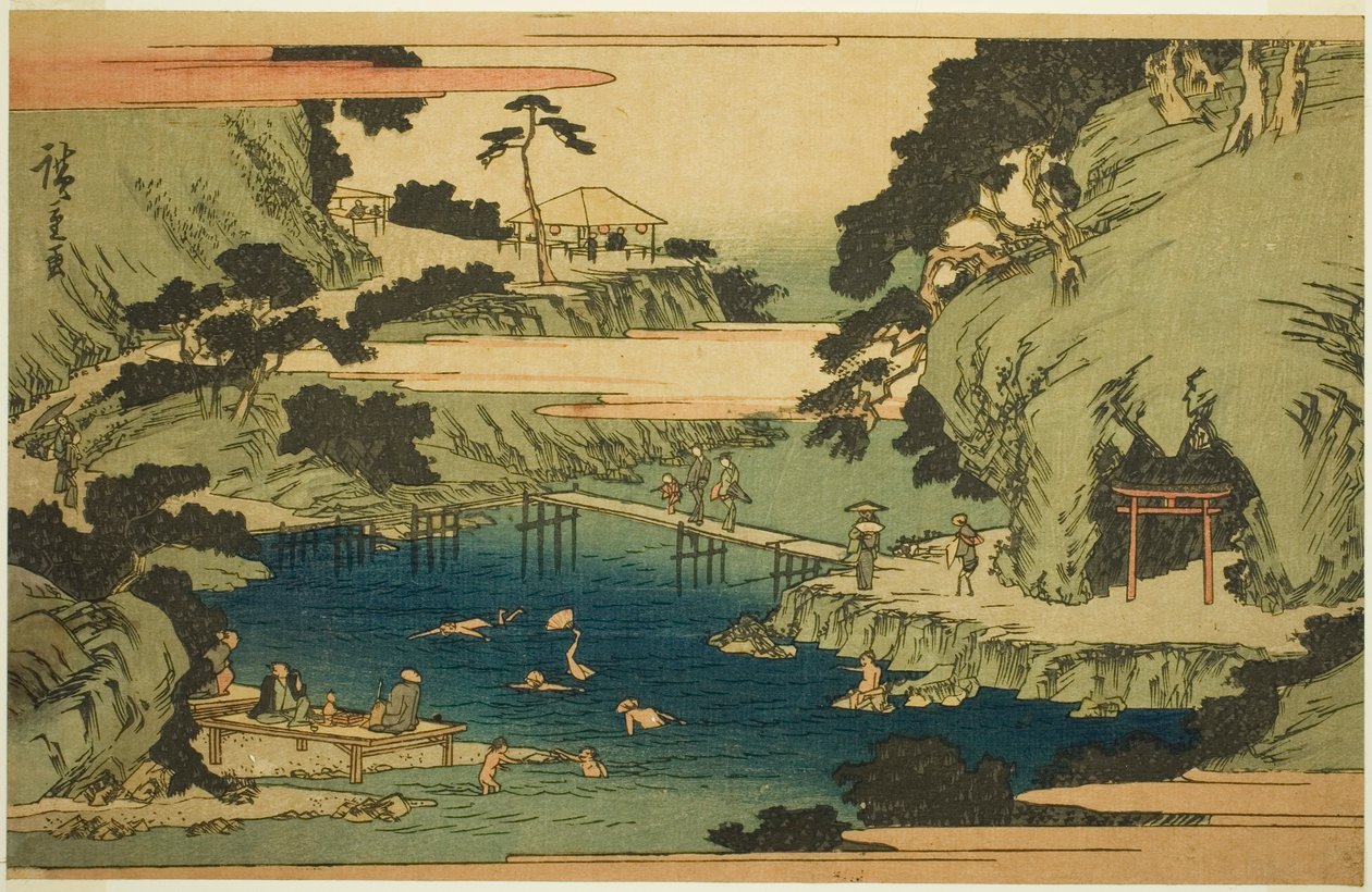 Takinogawa v Oji (Oji Takinogawa), ze série „Slavná místa ve východním hlavním městě (Toto meisho)“ od Utagawa Hiroshige