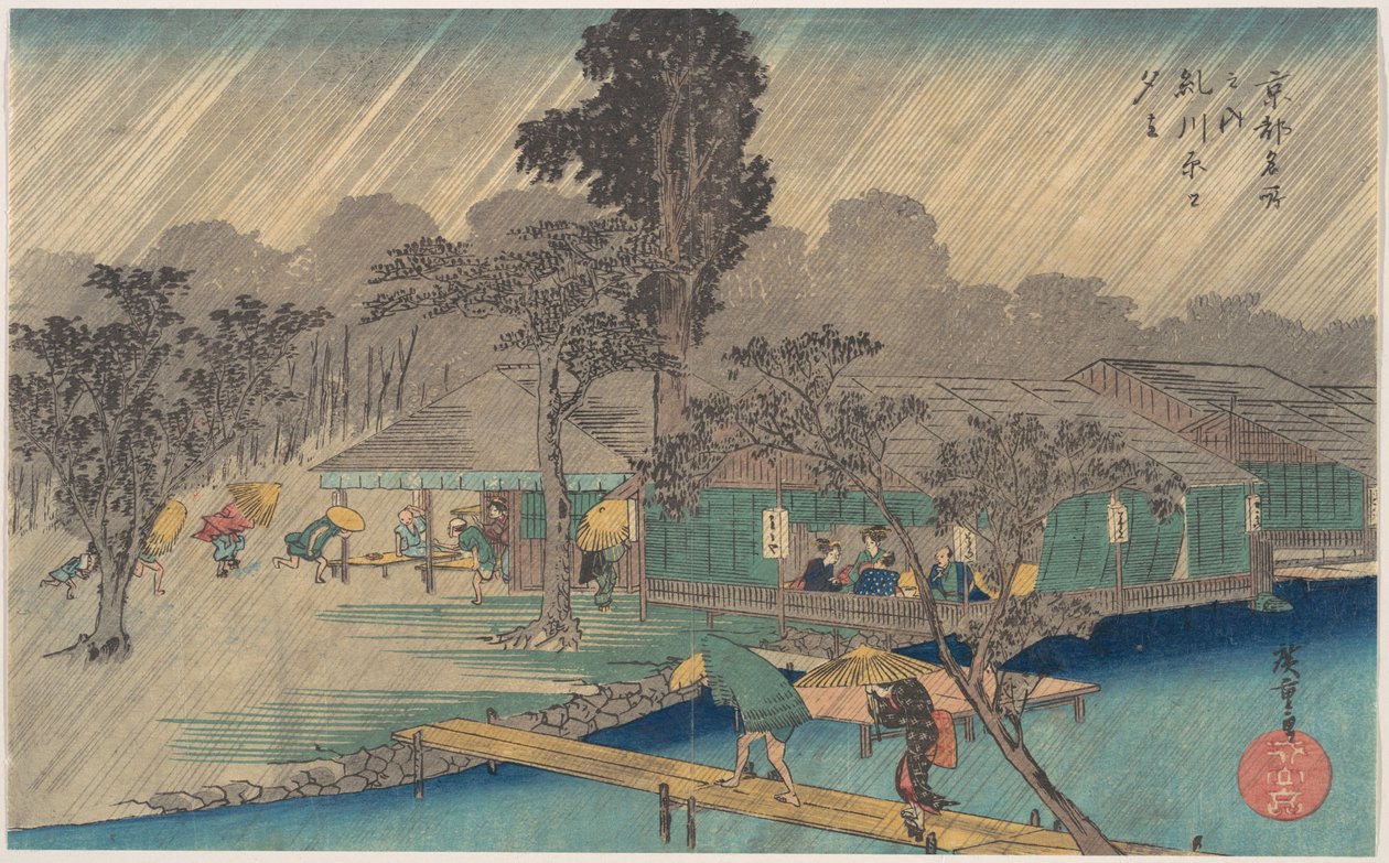 Čajovny na břehu řeky Tadasu při přeháňce od Utagawa Hiroshige