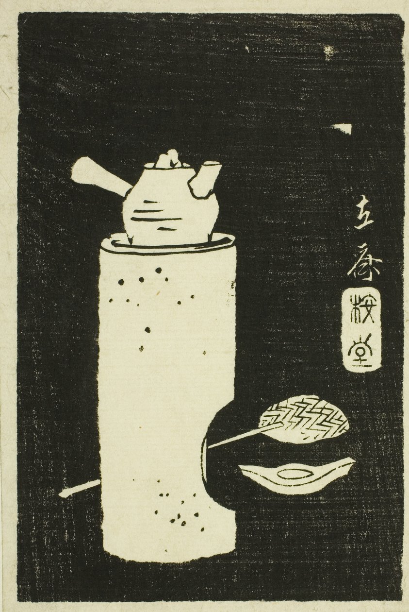 Čajová konvice, část listu ze série „Zrcadlo kamenných otěrů pohledů na provincie“ (Kohon meihitsu ishizuri kagami) od Utagawa Hiroshige