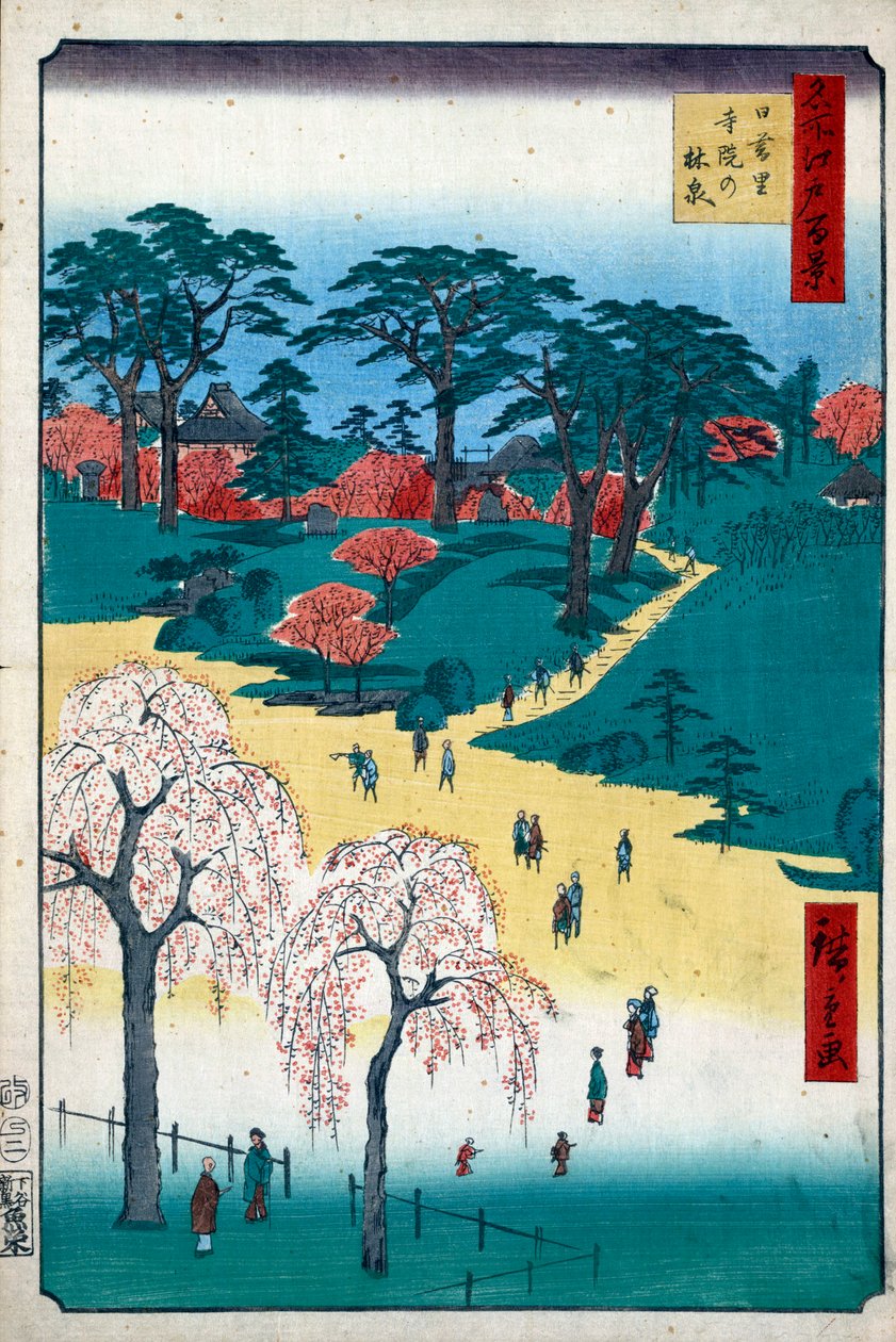 Chrámové zahrady v Nippori Sto slavných pohledů na Edo, 1856-1858. od Utagawa Hiroshige