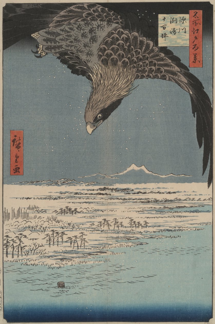 Deset tisíc akrů ve Fukagawa Susaki: Sto slavných pohledů na Edo od Utagawa Hiroshige