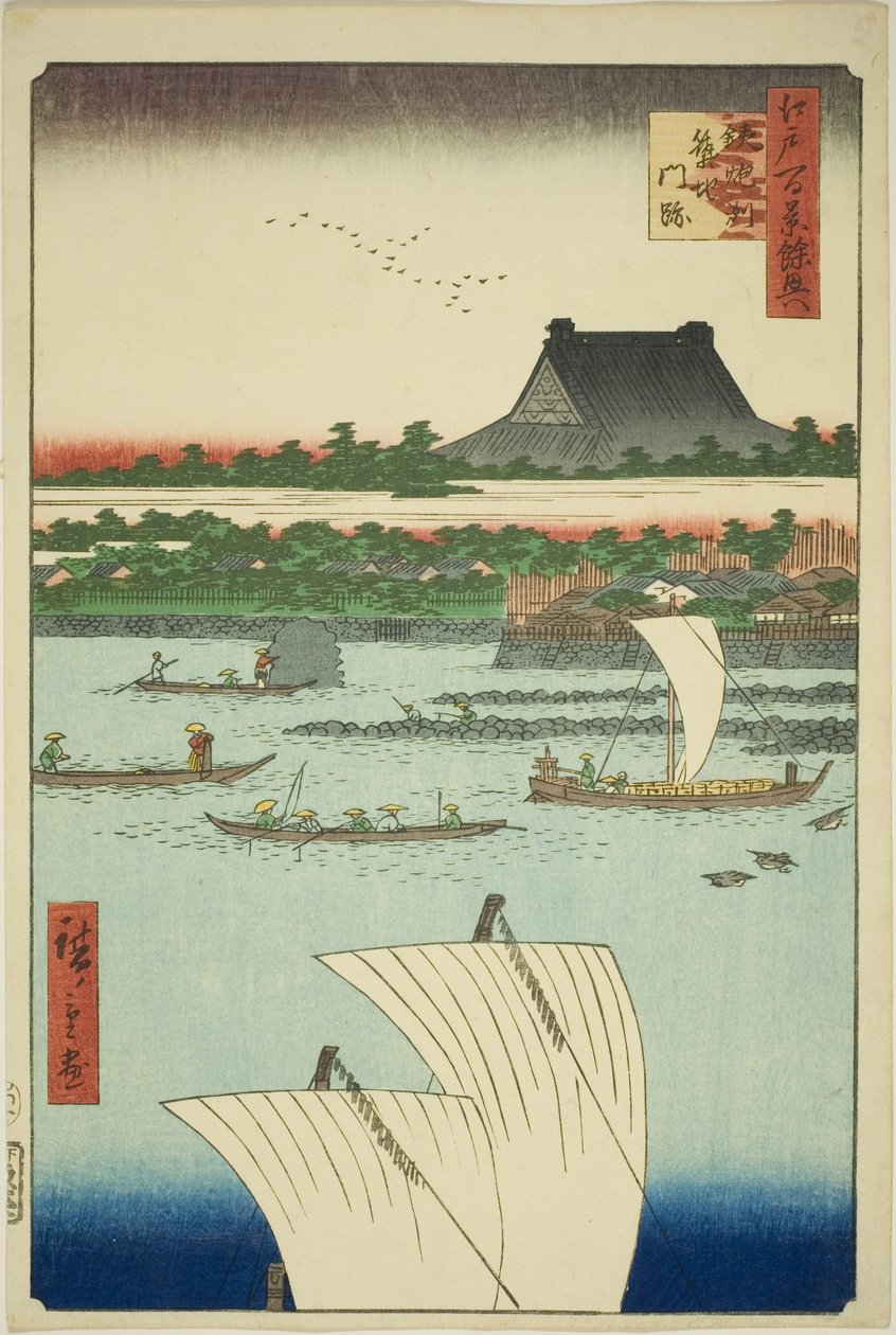 Tepo design d Tsukiji Hongwanji hand MP (Toru Pozu Tsukiji monzeki), ze série te Yokyo“ od Utagawa Hiroshige