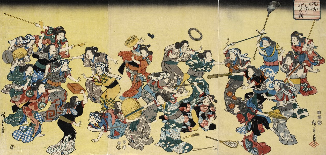 Starodávný zvyk napadání konkubíny od Utagawa Hiroshige