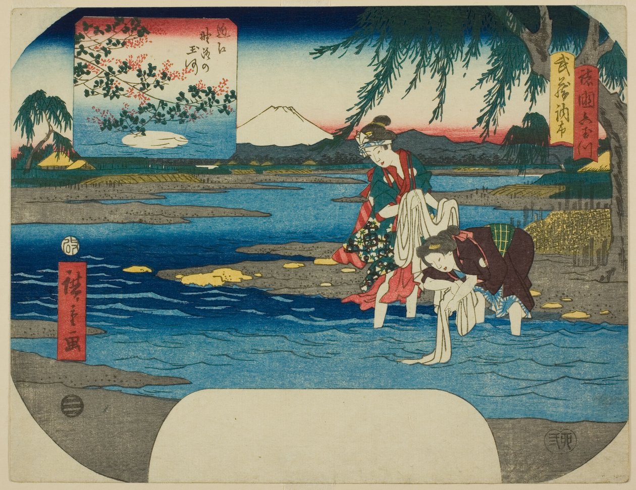 The Chofu Jewel River in Musashi Province (Musashi Chofu) and the Noji Jewel River in Omi Province (Omi Noji no Tamagawa), from the series "Six Jewel Rivers in Various Provinces (Shokoku Mu Tamagawa)" od Utagawa Hiroshige