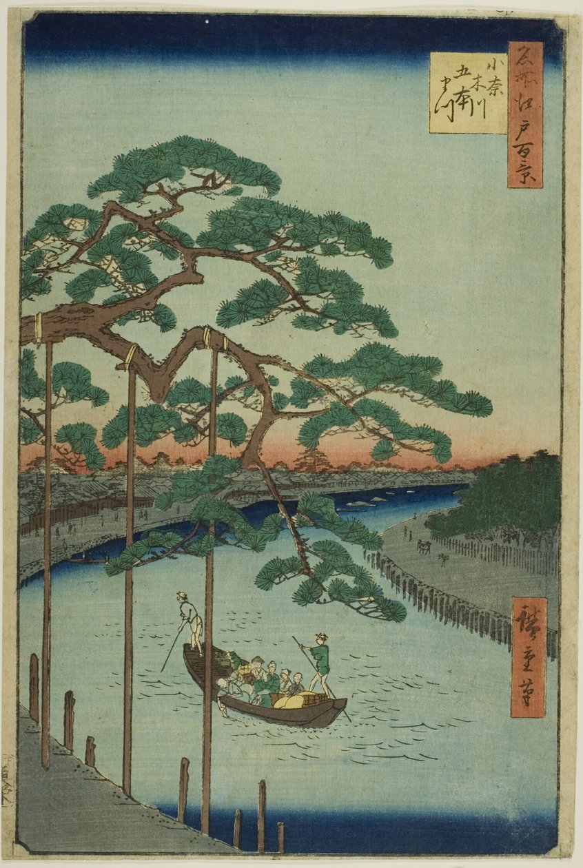 Pět borovic na řece Onagi (Onagigawa Gohonmatsu) ze série "Sto slavných pohledů na Edo (Meisho Edo hyakkei)". od Utagawa Hiroshige