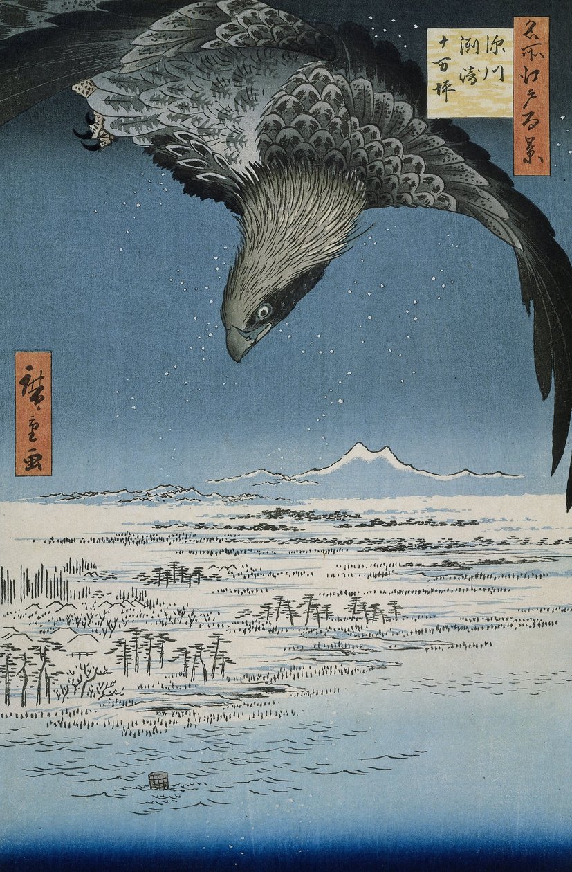 Planina Jumantsubo v Susaki u Fukagawy, 1857 (barevný dřevoryt) od Utagawa Hiroshige