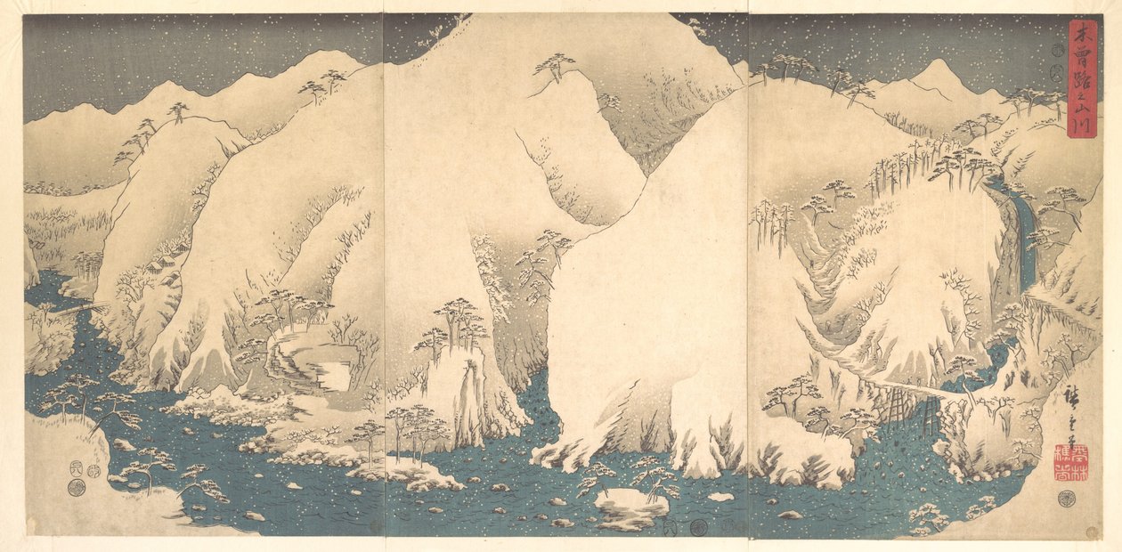 Pohorí Kiso v sněhu od Utagawa Hiroshige