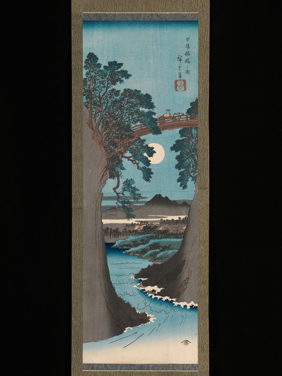 Opický most v provincii Kai (Kōyō Saruhashi no zu) od Utagawa Hiroshige
