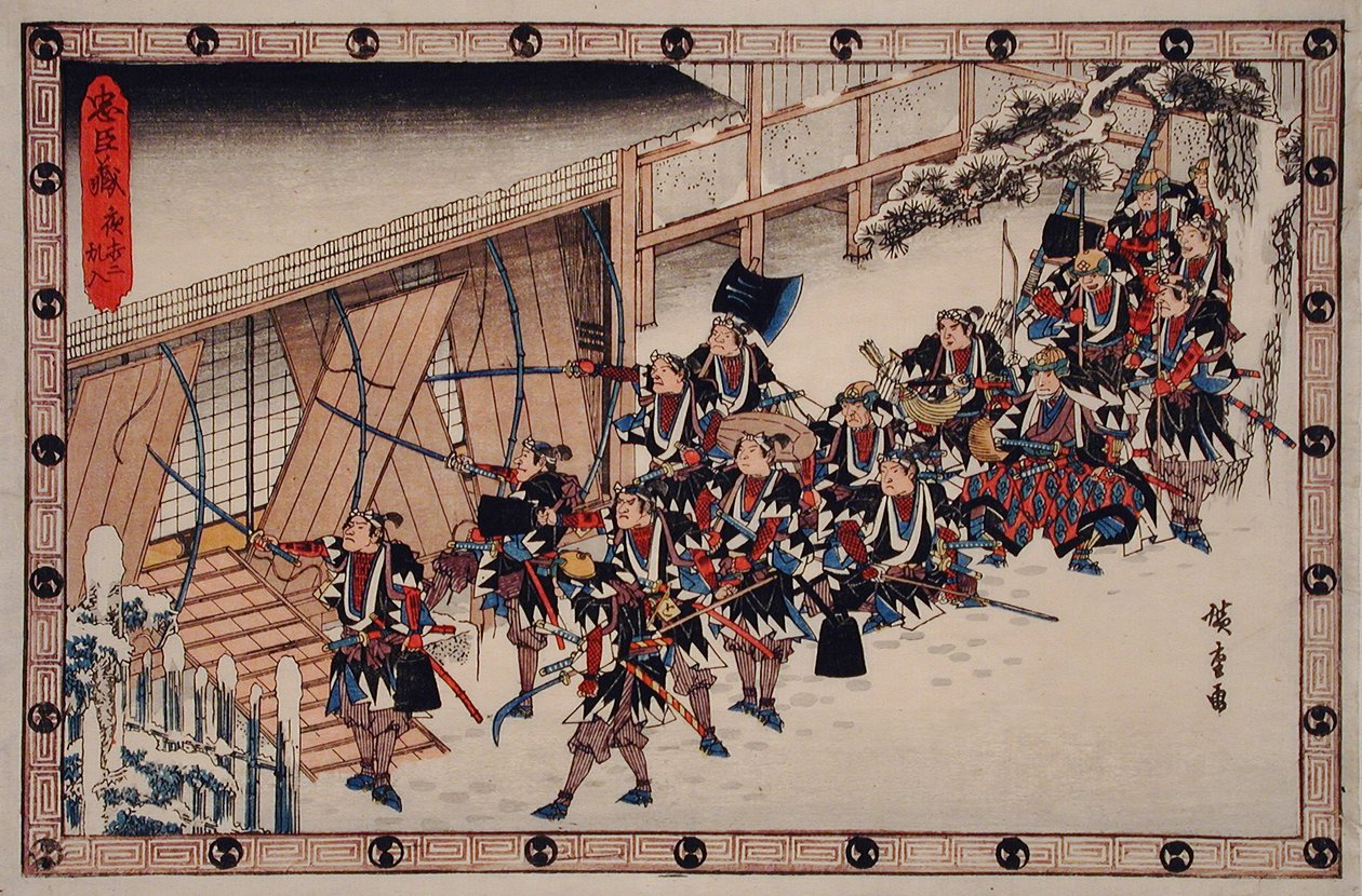 Noční útok, druhá epizoda: róninové vnikají do domu od Utagawa Hiroshige