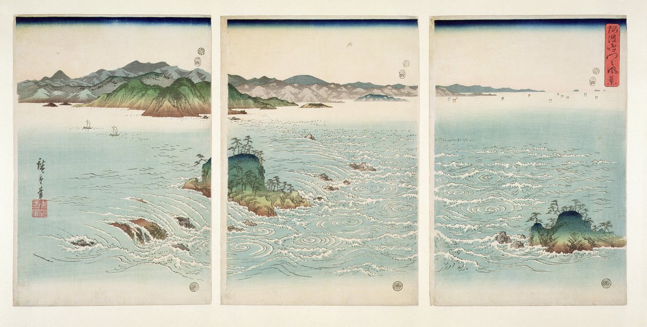 Peřeje Naruta v provincii Awa, ze série „Sníh, měsíc a květiny“, 1857 (dřevotisk) od Utagawa Hiroshige