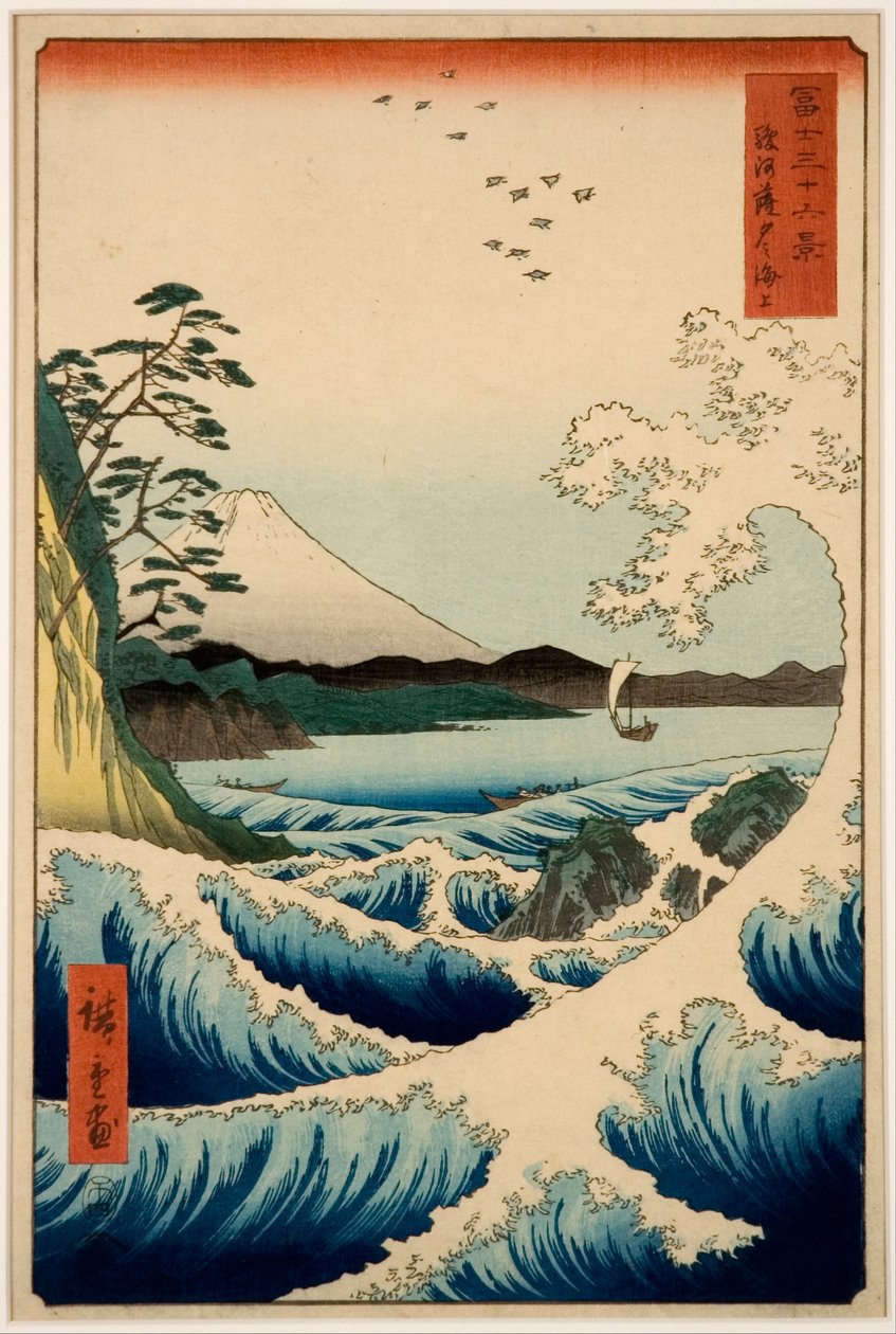 Moře u Satty, provincie Suruga, ze série "Třicet šest pohledů na horu Fudži" od Utagawa Hiroshige