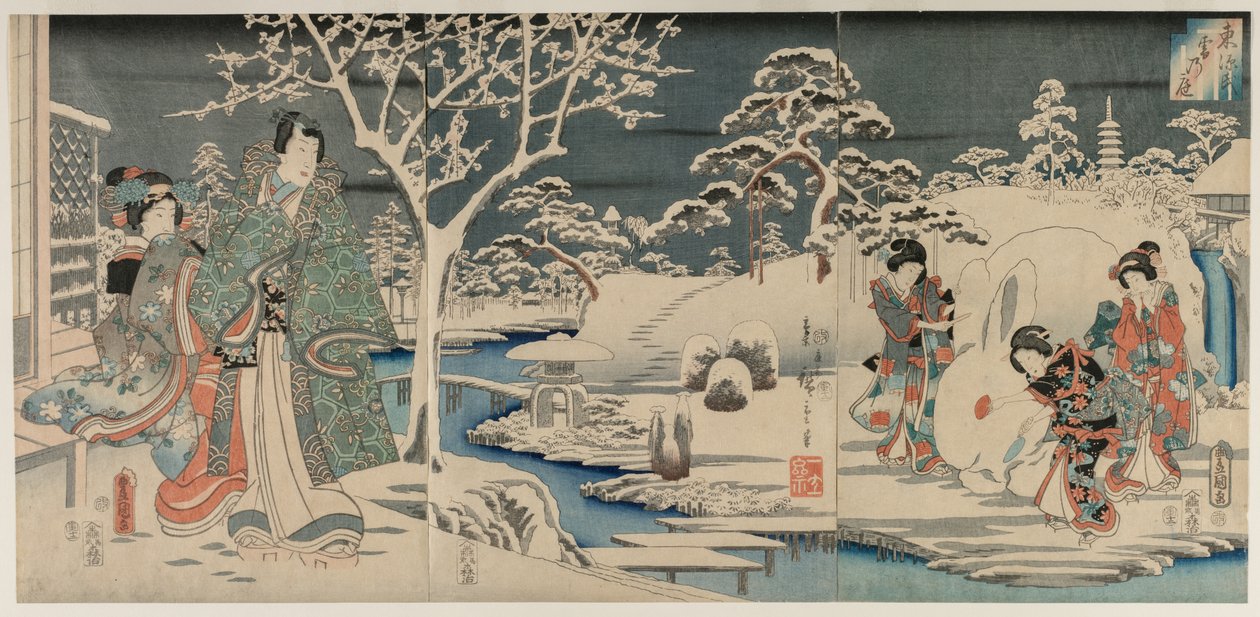 Zasněžená zahrada, 1854. od Utagawa Hiroshige