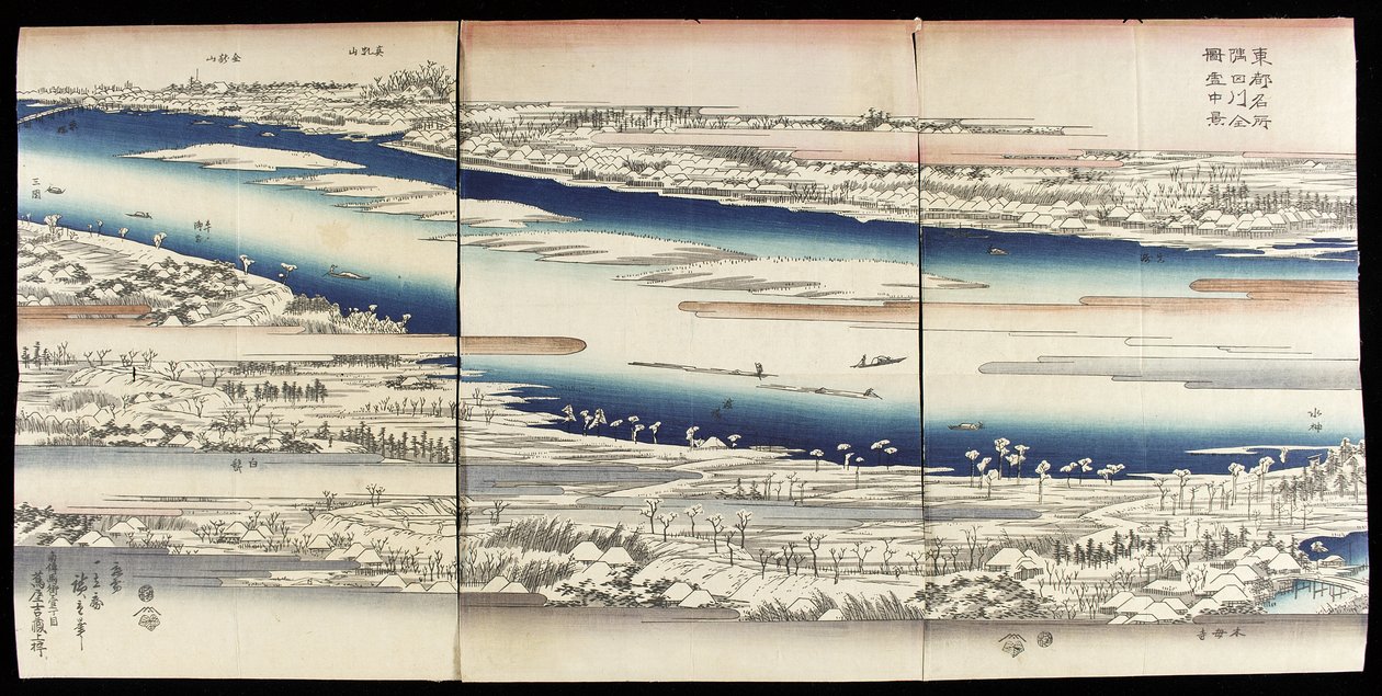 Řeka Sumida ve sněhu od Utagawa Hiroshige