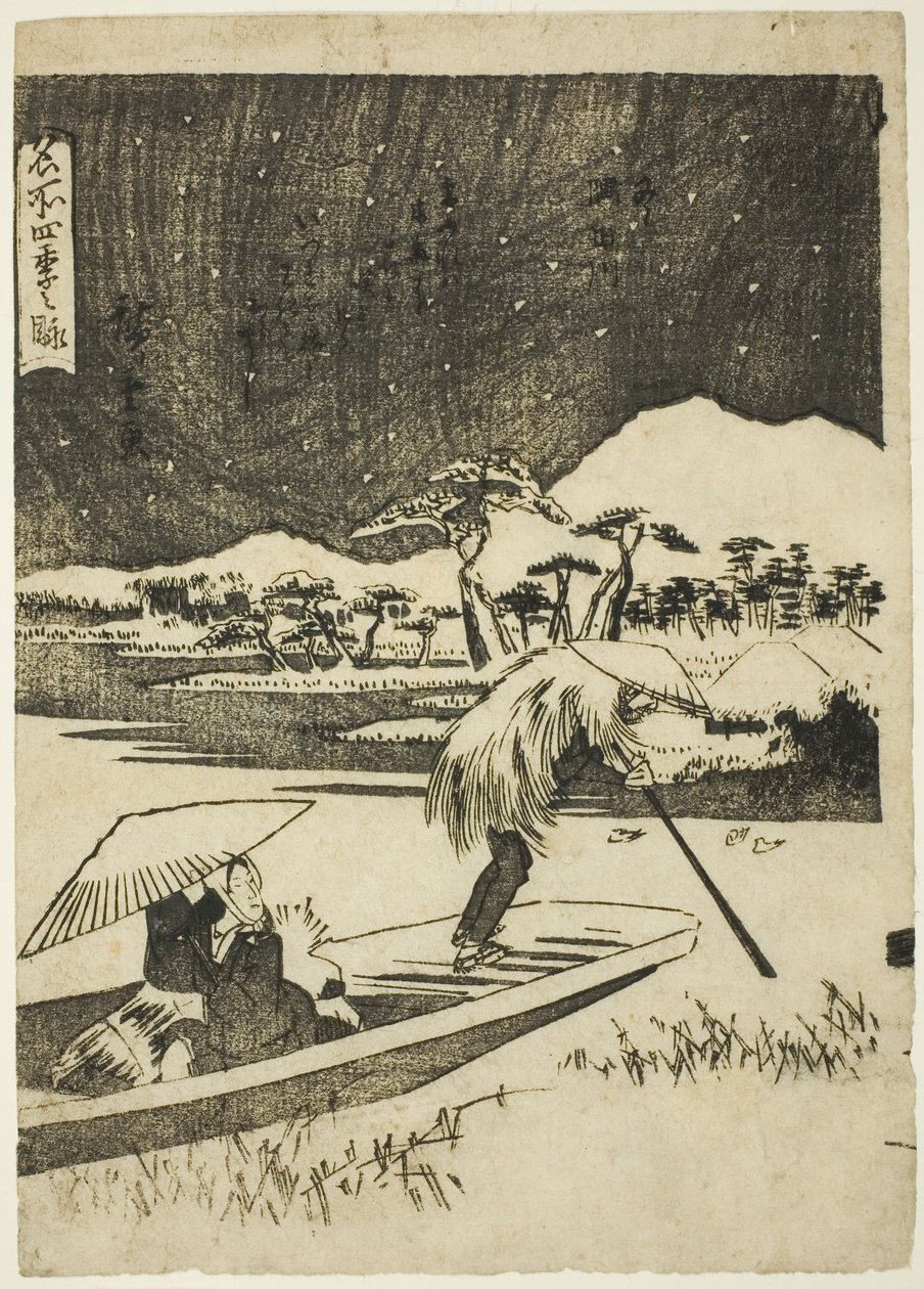 Řeka Sumida v zimě (Fuyu, Sumidagawa), ze série „Pohledy na čtyři roční období na známých místech (Meisho shiki no nagame)“ od Utagawa Hiroshige