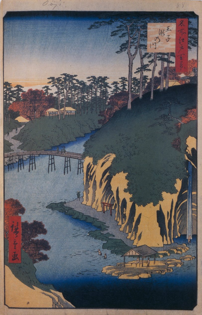 Takinogawa v Oji Sto slavných pohledů na Edo, 1856-1858 od Utagawa Hiroshige