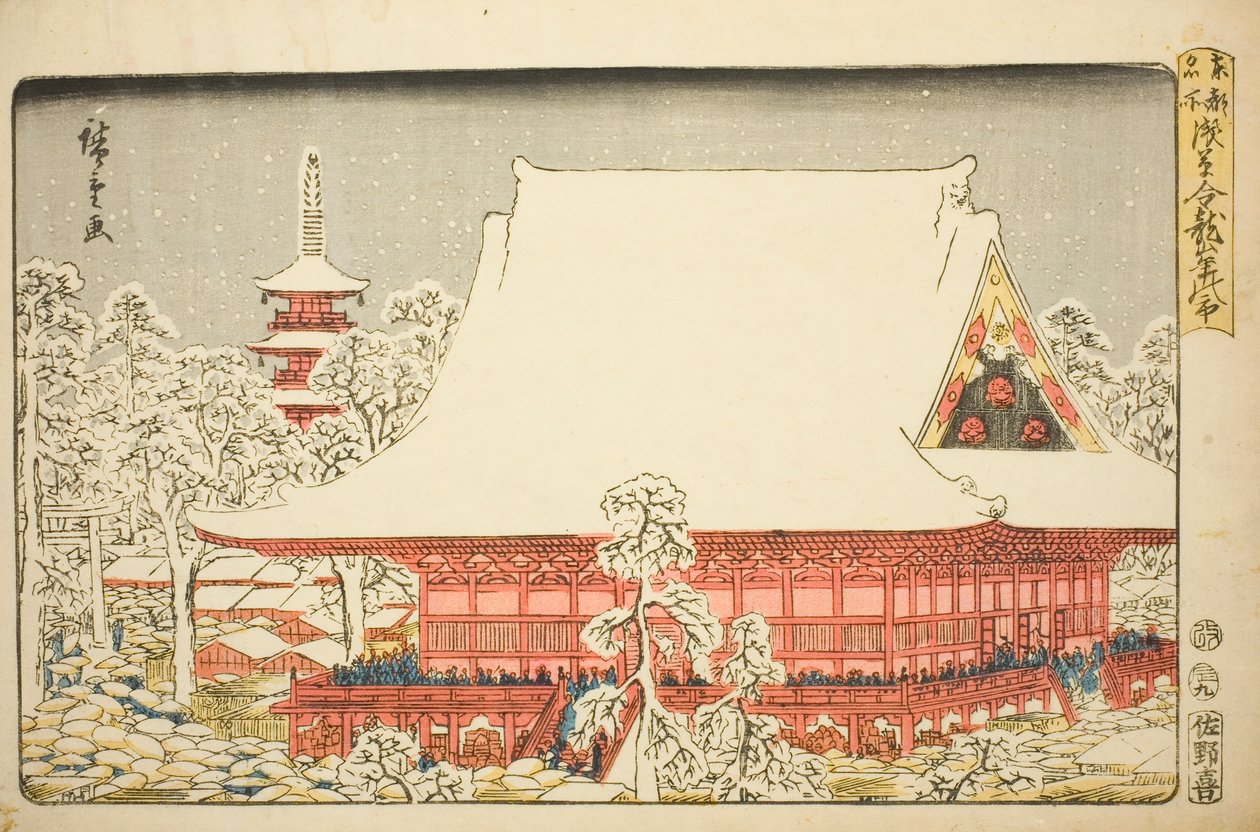 Konec roku v chrámu Kinryuzan v Asakusa (Asakusa Kinryuzan toshi no ichi), ze série "Slavná místa ve východním hlavním městě (Toto meisho)" od Utagawa Hiroshige