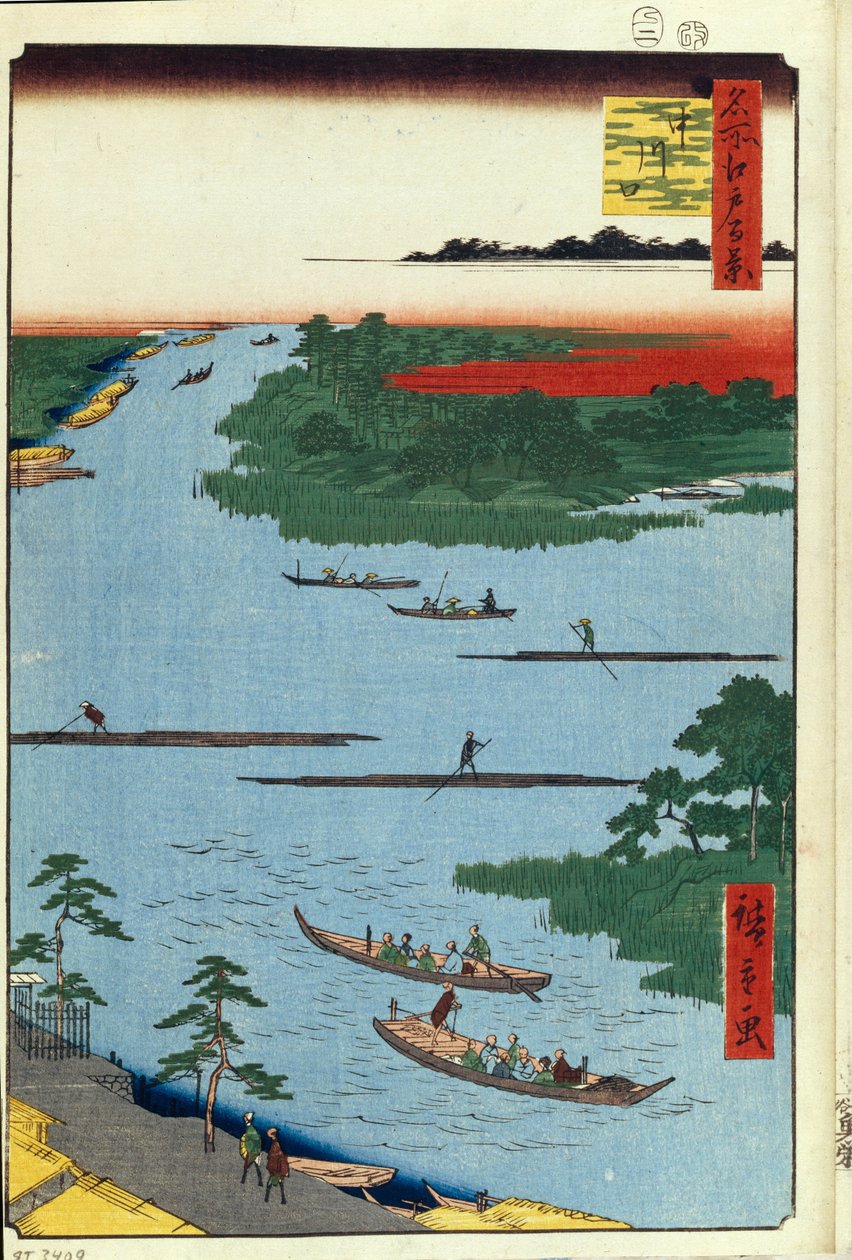 Ústí řeky Nakagawa Sto slavných pohledů na Edo, 1856-1858 od Utagawa Hiroshige