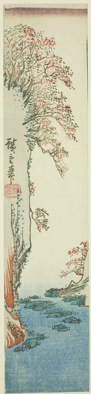 Stromy na útesu nad řekou od Utagawa Hiroshige