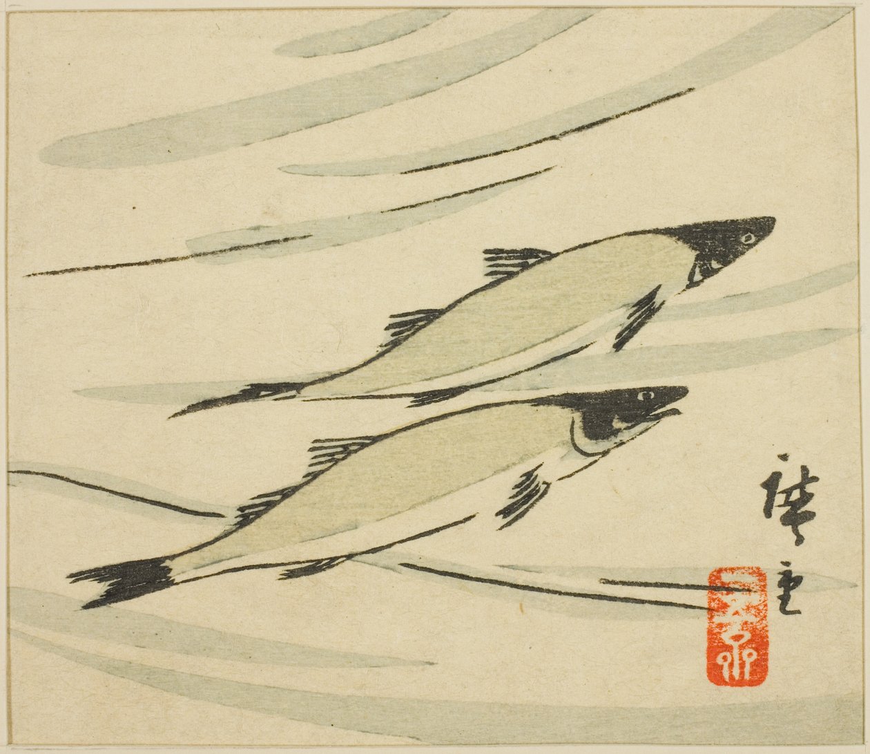 Pstruh, část listu harimaze od Utagawa Hiroshige