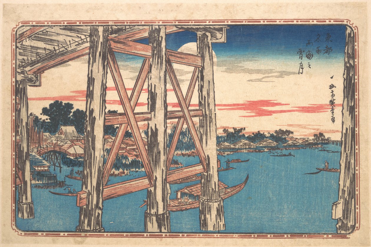 Měsíc za soumraku u mostu Ryōgoku od Utagawa Hiroshige